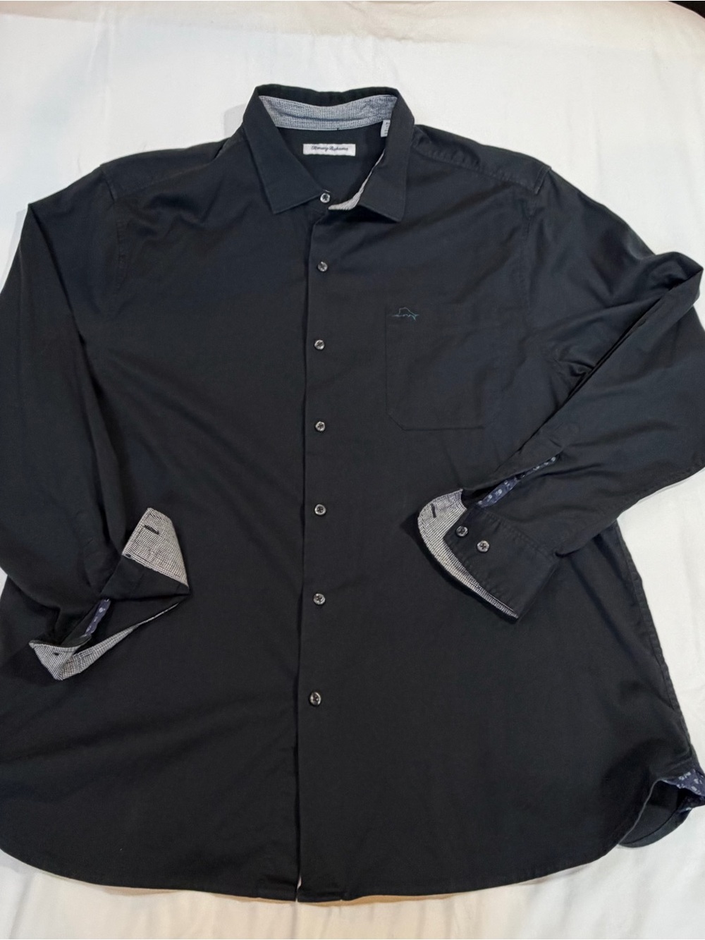 Tommy Bahama Mens XL Black Silk Cotton Blend Button Down Shirt Marlin Long Sleev